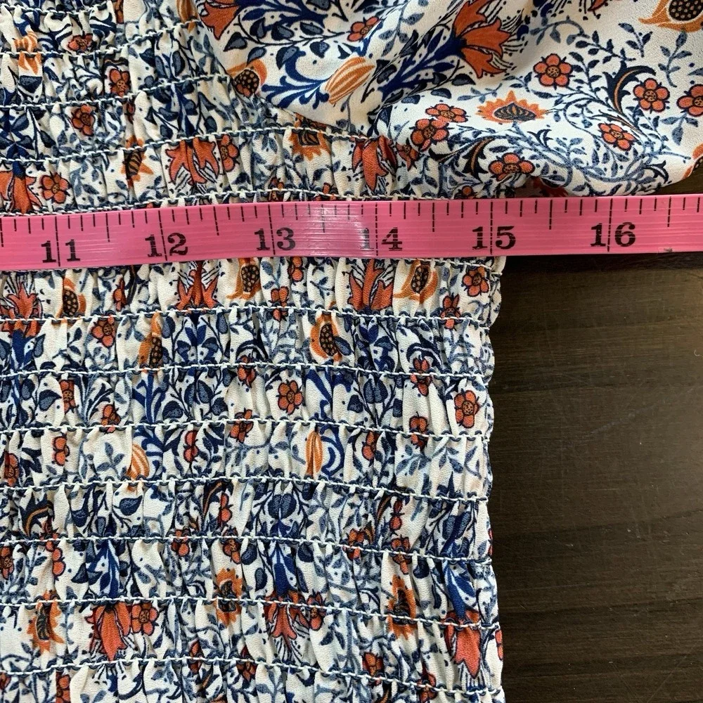 Max‎ Studio Prairie Dress Floral Puff Sleeve Square Neck Smocked A-Line Large